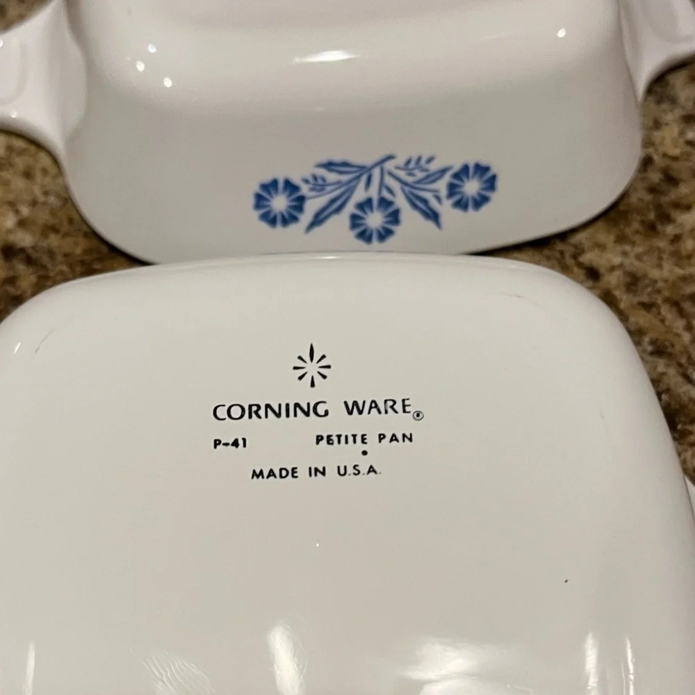 Vintage Corning Ware Petite Pans Baking Dishes Blue Floral Set of 2 Made in USA